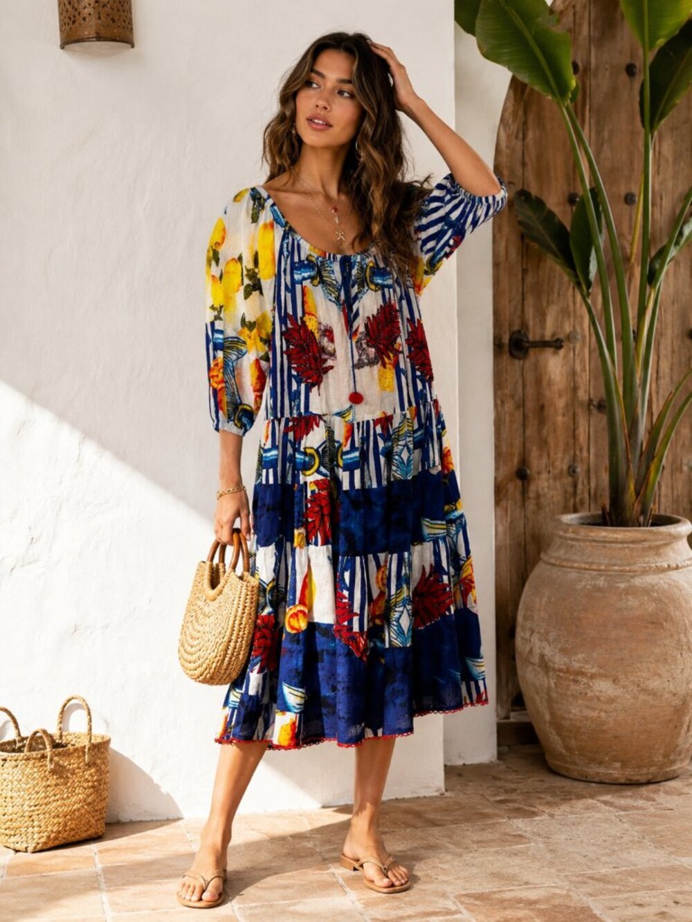 ANTICA SARTORIA Positano Mediterranean Print Cotton Dress | Italian Summer Cover